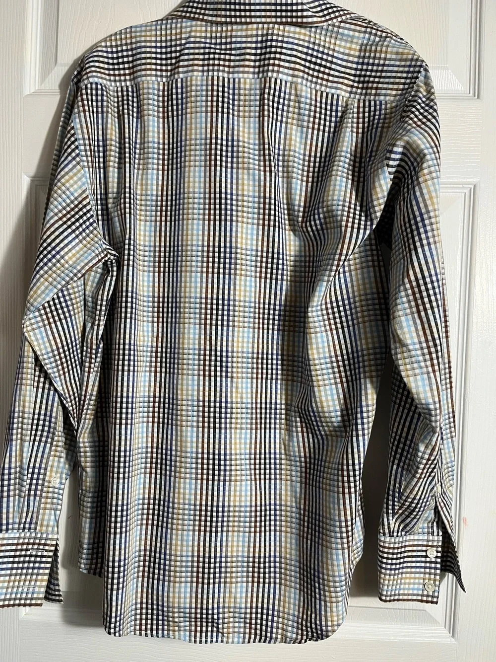 Banana Republic Men's Plaid Button-Up Shirt in Blue, Brown, Cream M